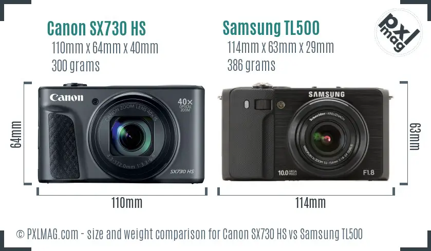 Canon SX730 HS vs Samsung TL500 size comparison