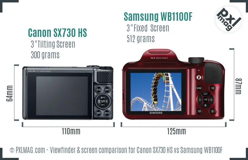 Canon SX730 HS vs Samsung WB1100F Screen and Viewfinder comparison