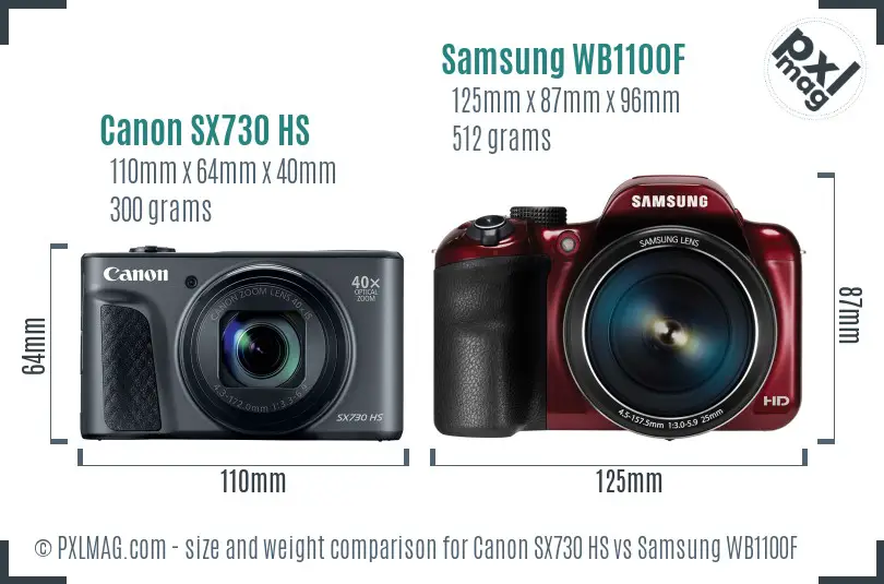 Canon SX730 HS vs Samsung WB1100F size comparison