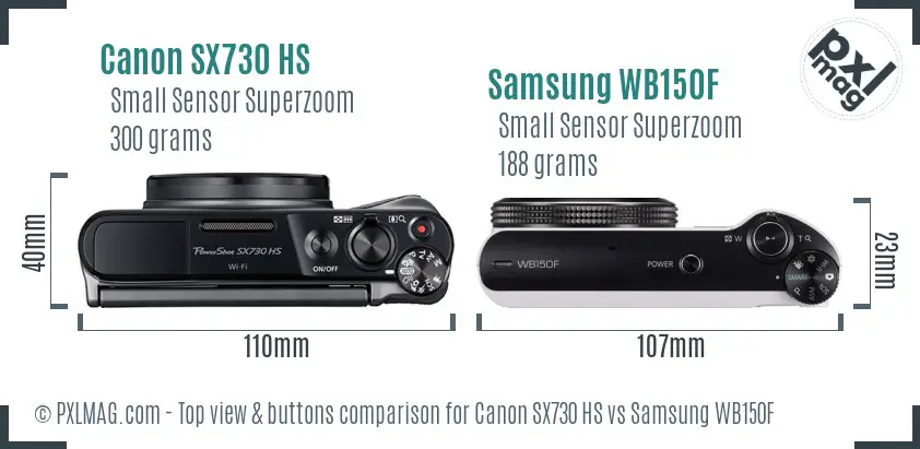 Canon SX730 HS vs Samsung WB150F top view buttons comparison