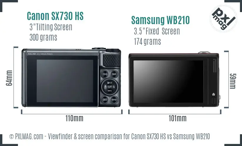 Canon SX730 HS vs Samsung WB210 Screen and Viewfinder comparison