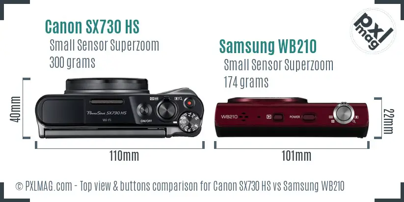 Canon SX730 HS vs Samsung WB210 top view buttons comparison