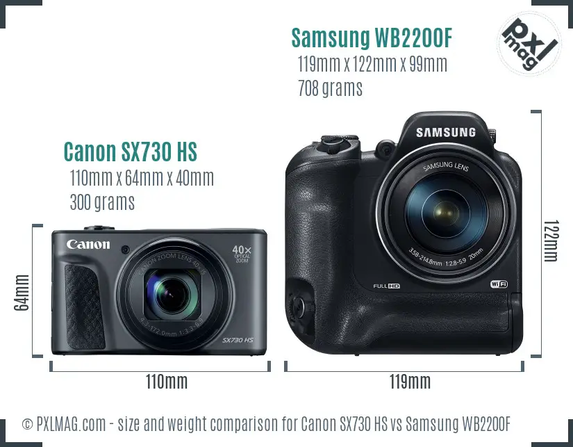 Canon SX730 HS vs Samsung WB2200F size comparison