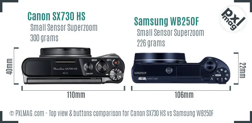 Canon SX730 HS vs Samsung WB250F top view buttons comparison