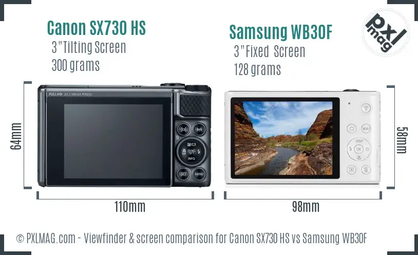 Canon SX730 HS vs Samsung WB30F Screen and Viewfinder comparison