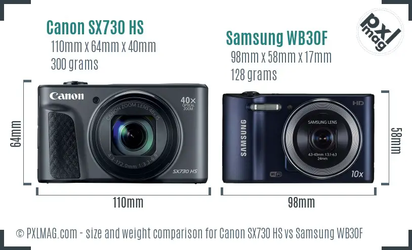 Canon SX730 HS vs Samsung WB30F size comparison