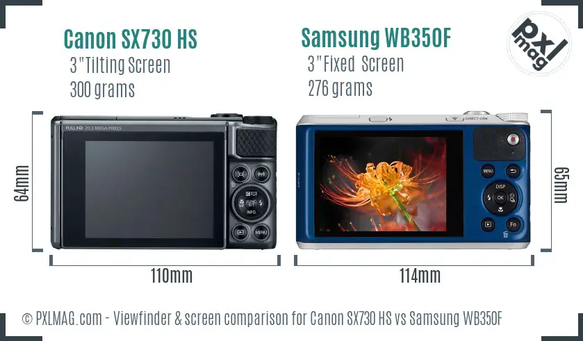 Canon SX730 HS vs Samsung WB350F Screen and Viewfinder comparison