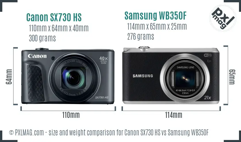 Canon SX730 HS vs Samsung WB350F size comparison
