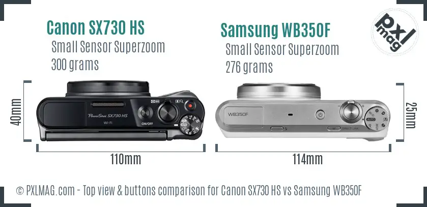 Canon SX730 HS vs Samsung WB350F top view buttons comparison
