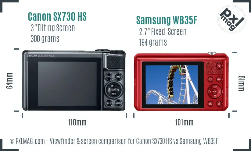 Canon SX730 HS vs Samsung WB35F Screen and Viewfinder comparison