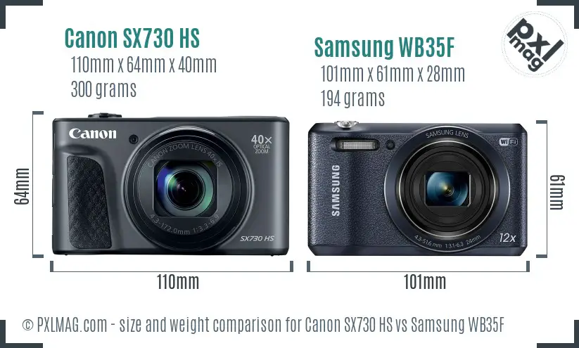 Canon SX730 HS vs Samsung WB35F size comparison