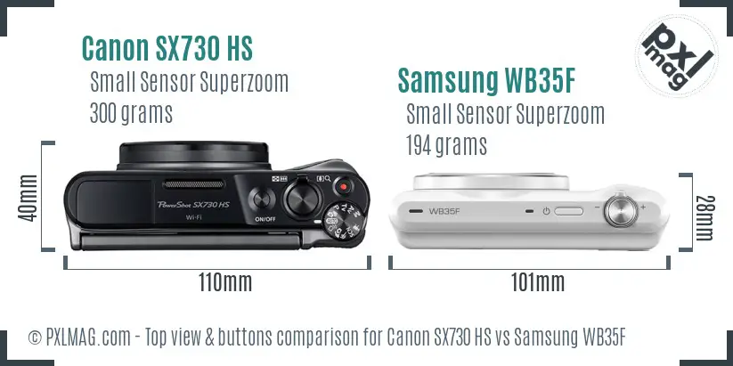 Canon SX730 HS vs Samsung WB35F top view buttons comparison