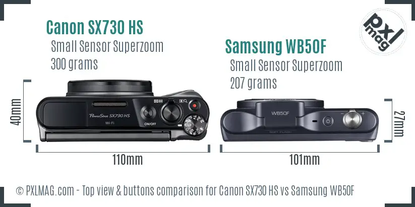 Canon SX730 HS vs Samsung WB50F top view buttons comparison