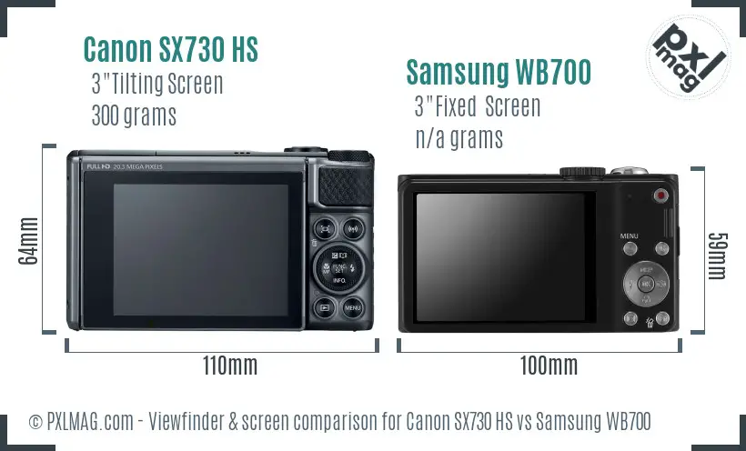 Canon SX730 HS vs Samsung WB700 Screen and Viewfinder comparison