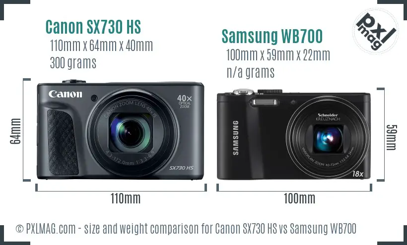 Canon SX730 HS vs Samsung WB700 size comparison