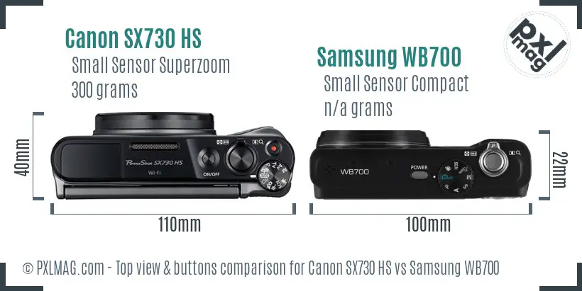 Canon SX730 HS vs Samsung WB700 top view buttons comparison