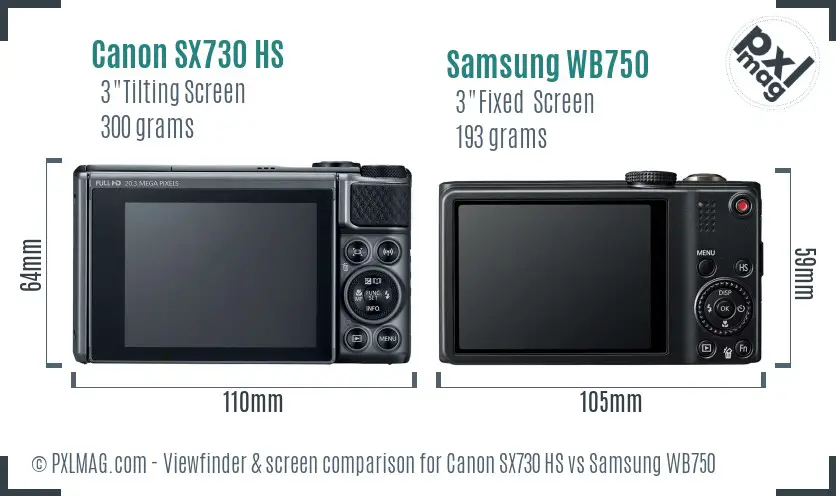 Canon SX730 HS vs Samsung WB750 Screen and Viewfinder comparison