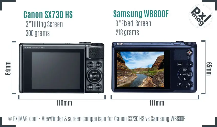 Canon SX730 HS vs Samsung WB800F Screen and Viewfinder comparison