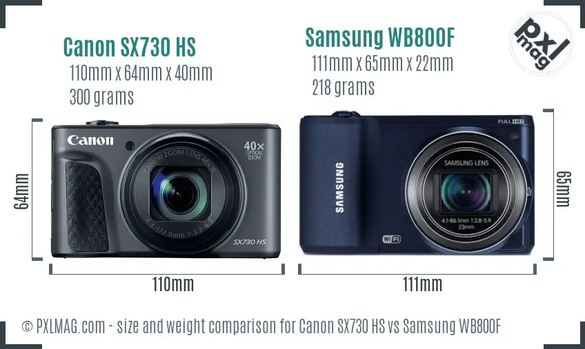 Canon SX730 HS vs Samsung WB800F size comparison