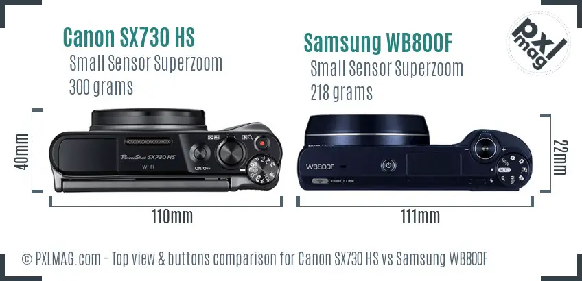 Canon SX730 HS vs Samsung WB800F top view buttons comparison