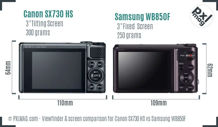 Canon SX730 HS vs Samsung WB850F Screen and Viewfinder comparison