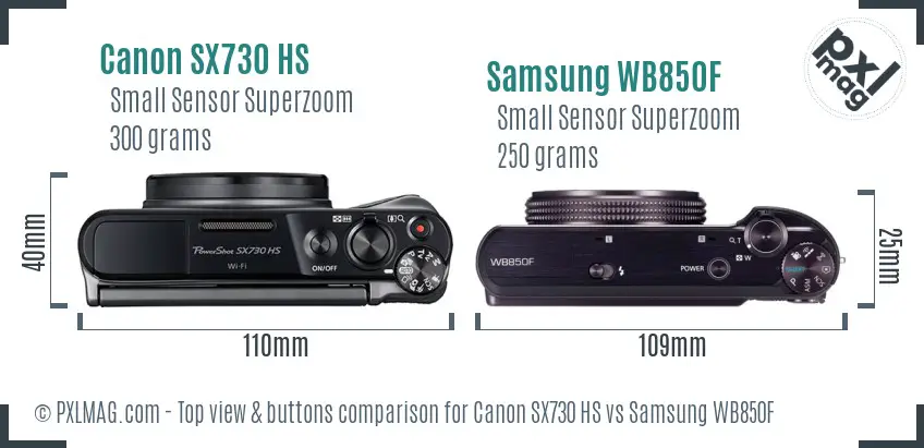 Canon SX730 HS vs Samsung WB850F top view buttons comparison