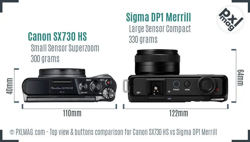 Canon SX730 HS vs Sigma DP1 Merrill top view buttons comparison