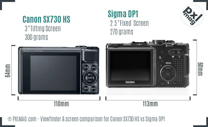 Canon SX730 HS vs Sigma DP1 Screen and Viewfinder comparison