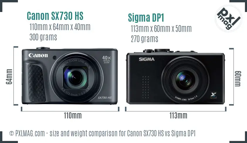 Canon SX730 HS vs Sigma DP1 size comparison