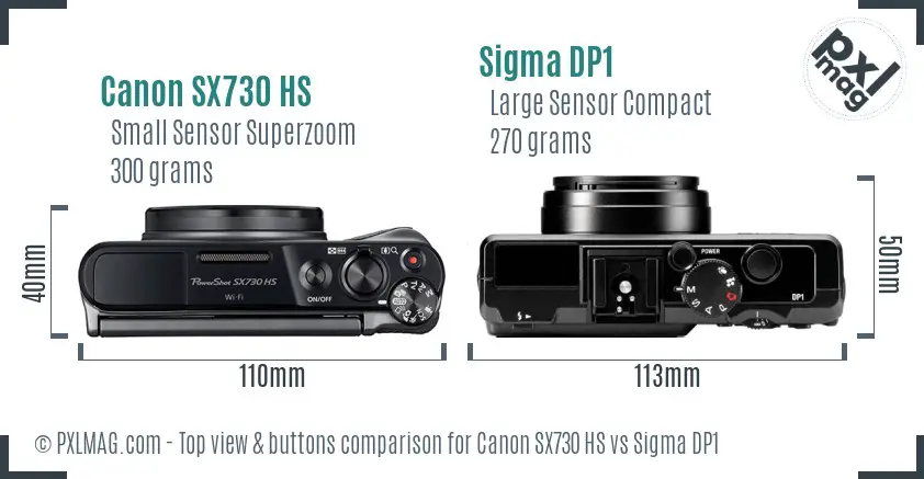 Canon SX730 HS vs Sigma DP1 top view buttons comparison