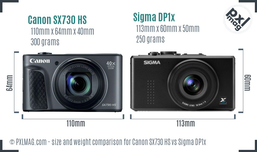 Canon SX730 HS vs Sigma DP1x size comparison
