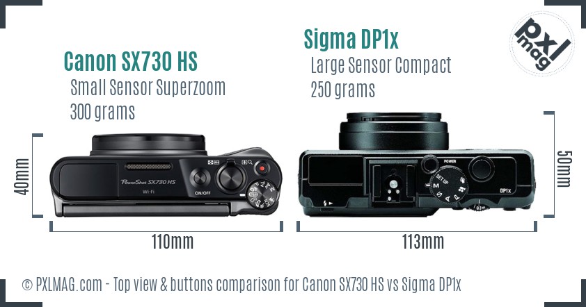 Canon SX730 HS vs Sigma DP1x top view buttons comparison