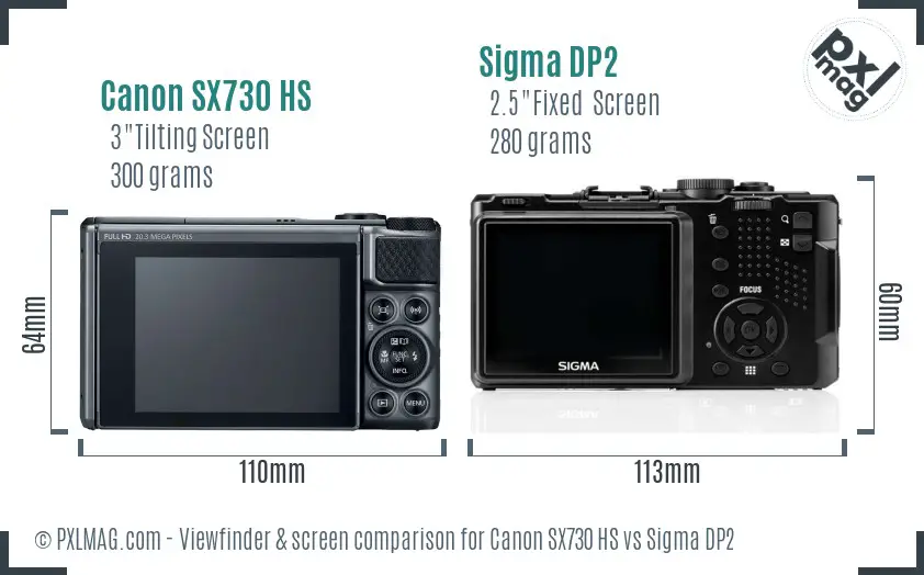 Canon SX730 HS vs Sigma DP2 Screen and Viewfinder comparison