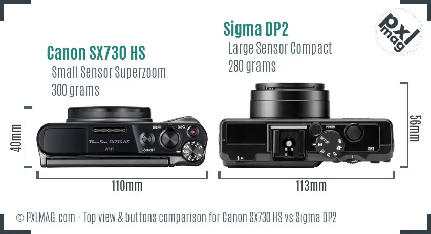 Canon SX730 HS vs Sigma DP2 top view buttons comparison