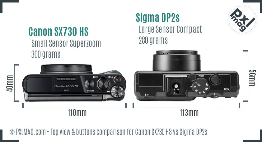 Canon SX730 HS vs Sigma DP2s top view buttons comparison