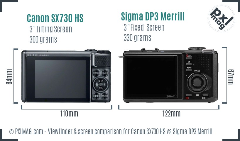 Canon SX730 HS vs Sigma DP3 Merrill Screen and Viewfinder comparison