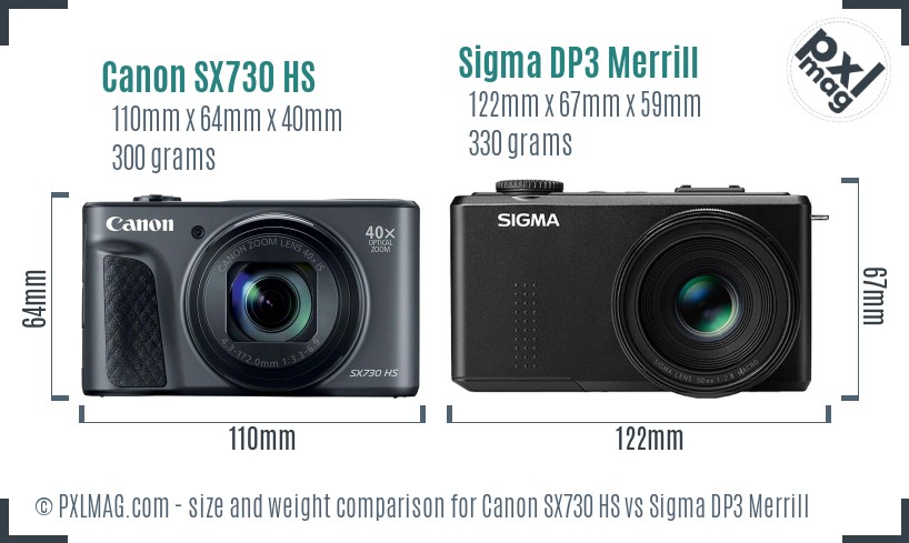 Canon SX730 HS vs Sigma DP3 Merrill size comparison