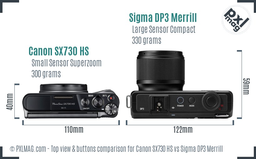 Canon SX730 HS vs Sigma DP3 Merrill top view buttons comparison