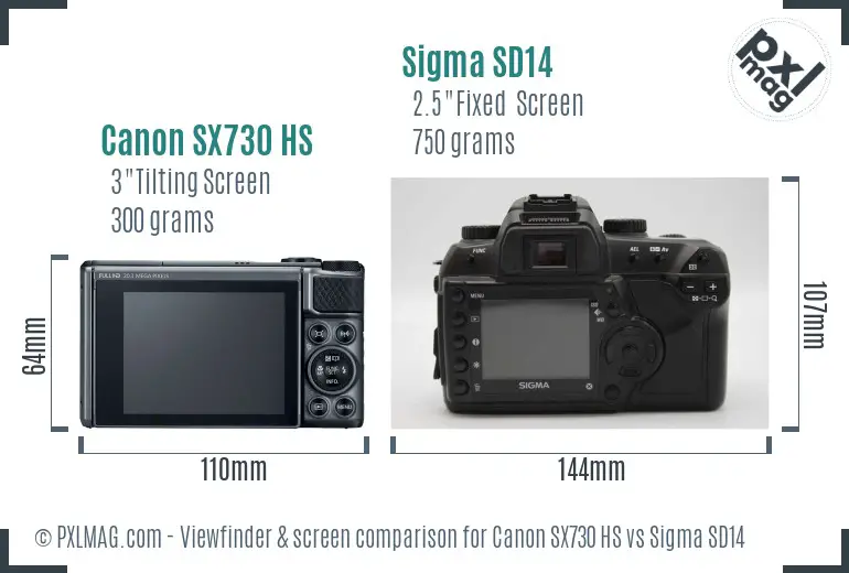 Canon SX730 HS vs Sigma SD14 Screen and Viewfinder comparison Canon SX730 HS vs Sigma SD14 Screen and Viewfinder comparison