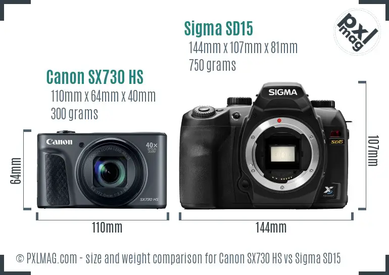 Canon SX730 HS vs Sigma SD15 size comparison