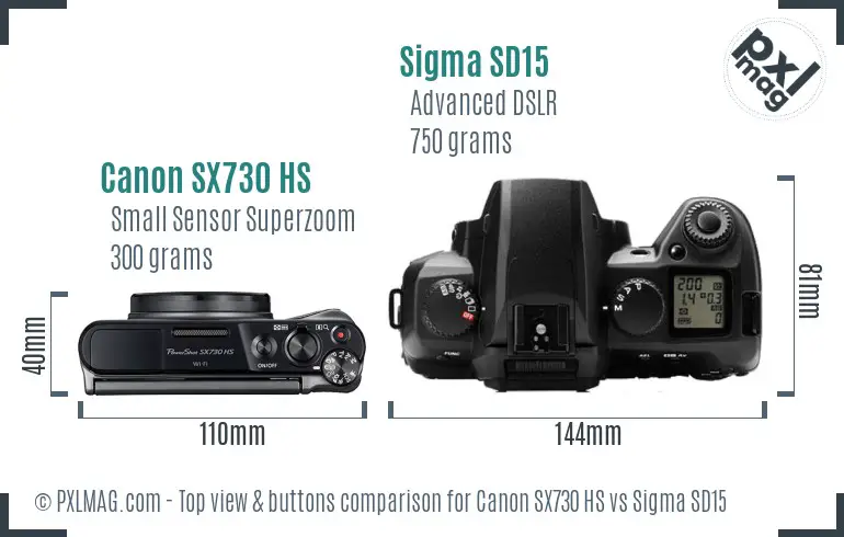 Canon SX730 HS vs Sigma SD15 top view buttons comparison
