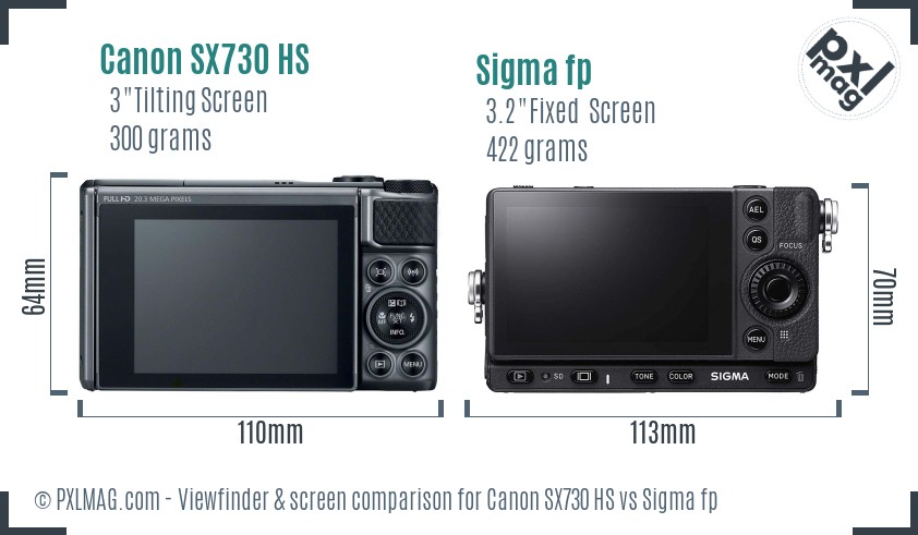 Canon SX730 HS vs Sigma fp Screen and Viewfinder comparison