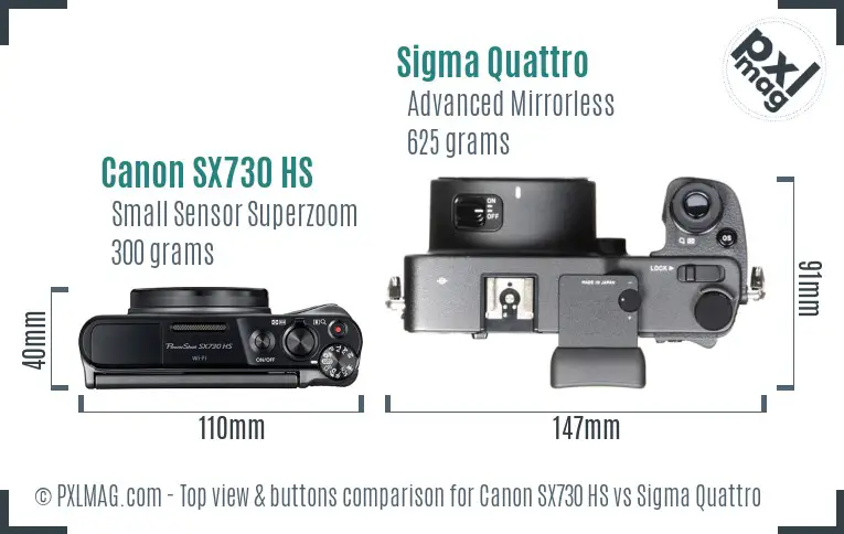 Canon SX730 HS vs Sigma Quattro top view buttons comparison