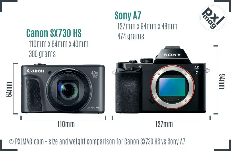 Canon SX730 HS vs Sony A7 size comparison