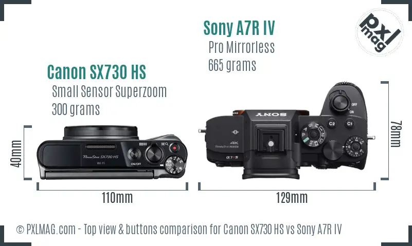 Canon SX730 HS vs Sony A7R IV top view buttons comparison