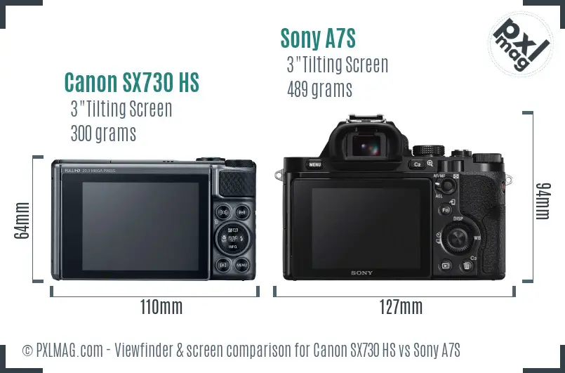 Canon SX730 HS vs Sony A7S Screen and Viewfinder comparison