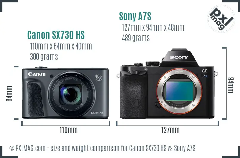Canon SX730 HS vs Sony A7S size comparison