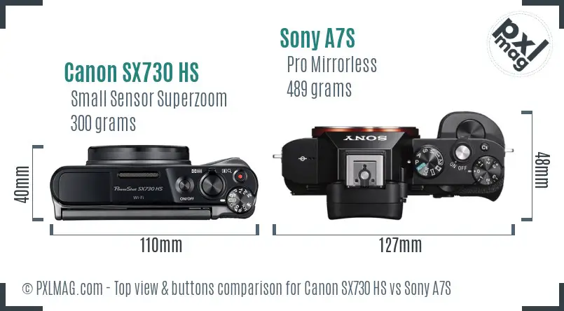 Canon SX730 HS vs Sony A7S top view buttons comparison