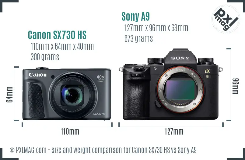 Canon SX730 HS vs Sony A9 size comparison