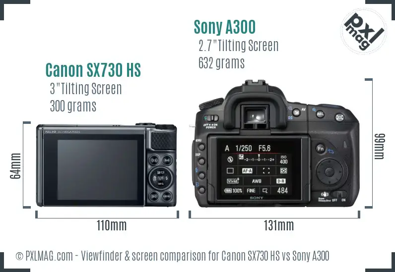 Canon SX730 HS vs Sony A300 Screen and Viewfinder comparison